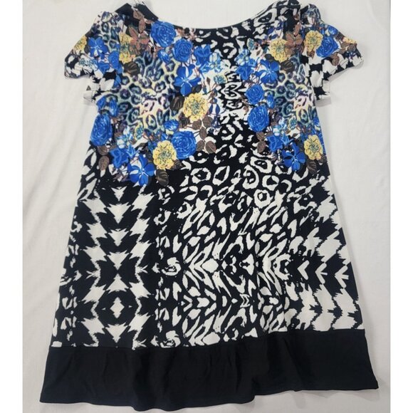 Max & Rina Women's Round Neck Short Sleeve Blouse Tunic Top Colorful Size Medium - Picture 4 of 6